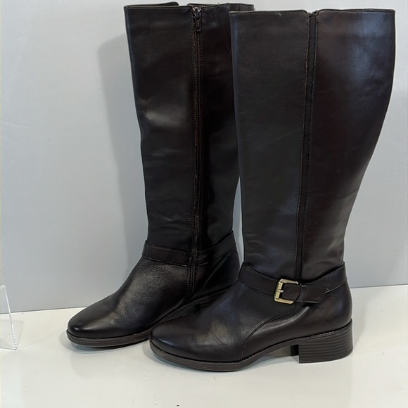 Easy Spirit Nadette Womens Tall Leather Boot 8.5 Chocolate Brown Zip Buckle - Picture 2 of 12